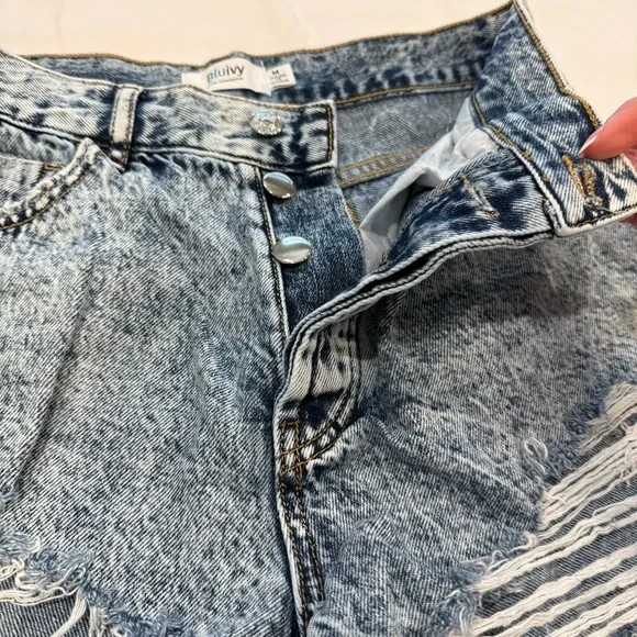 Bluivy Distressed Denim Shorts Size M Acid Wash Frayed Hem Festival Country - Picture 4 of 7
